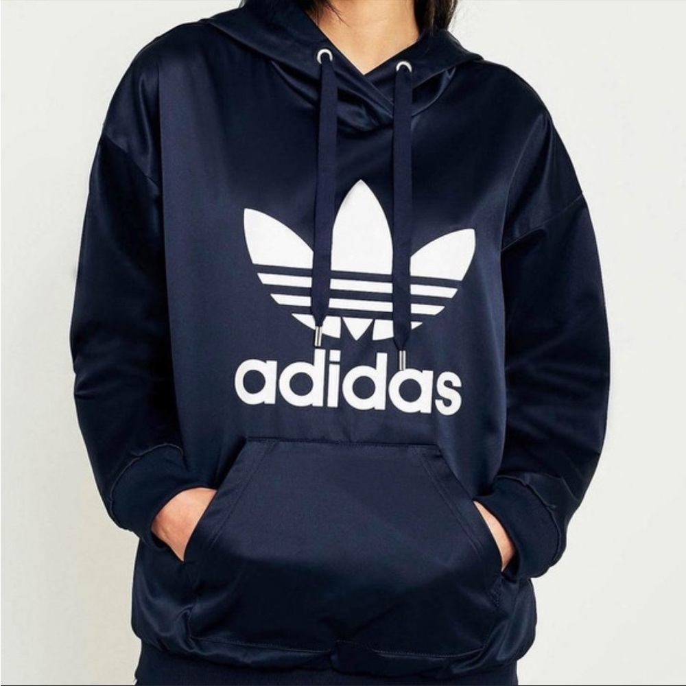 Adidas’s Original Navy Satin Pullover Oversized Hoodie